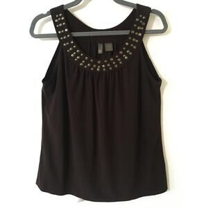 Sere Nade New York Medium Tank Top Brown W Metal Embellishments Sewn on Collar